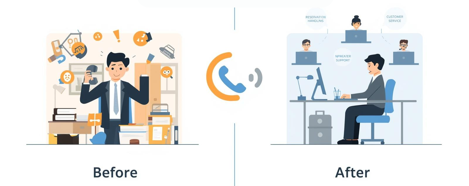 電話代行サービスを利用して本業に集中している中小企業のイメージ